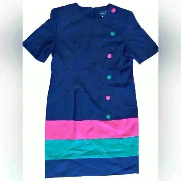 Vintage Willow Ridge Color Block Secretary Midi Dress Womens M - Picture 3 of 9